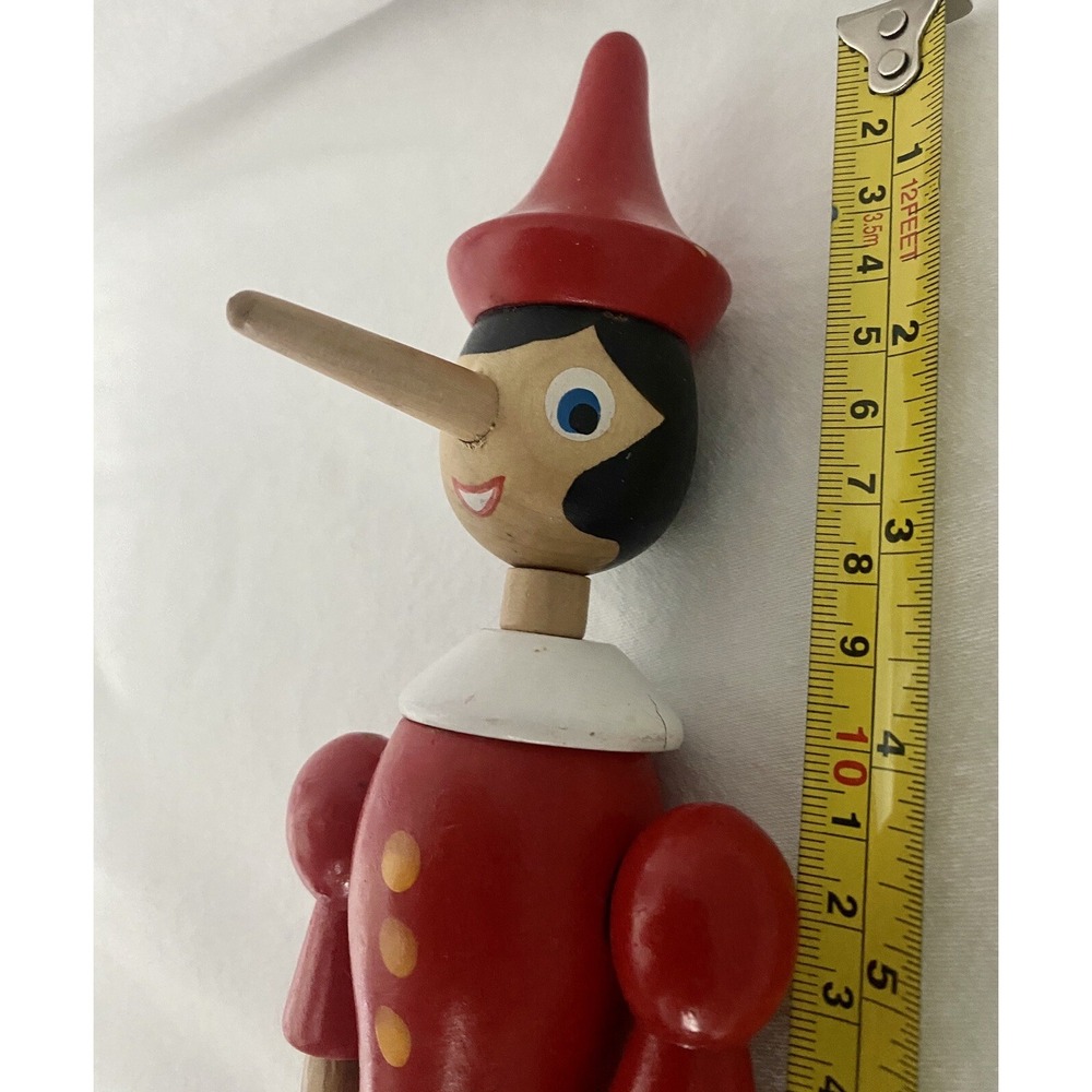 Vtg Wood Posable Pinocchio Figure Toy, Jointed Italy 15" - Picture 4 of 12